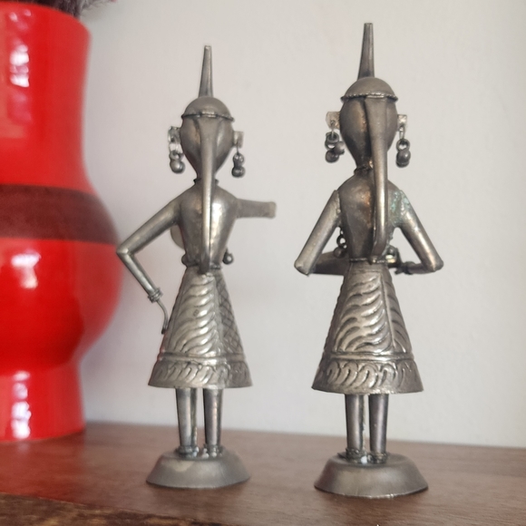 Vintage Artisan Taboo Pair Set of 2 Hindu Export Silver Tone Musicians Figures - Picture 2 of 7